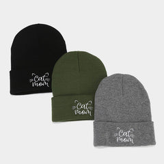 CAT MOM EMBROIDERY SIMPLE PILE HAT KNITTED HAT_CWAH2069