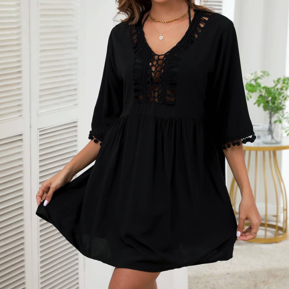 SUMMER V NECK HOLIDAY LOOSE SWIMSUIT COVER UP_CWMW0648