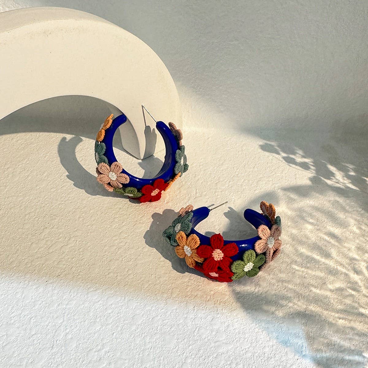 SUMMER EMBROIDERED FLOWER STUD EARRINGS HANDMADE_CWMM6184