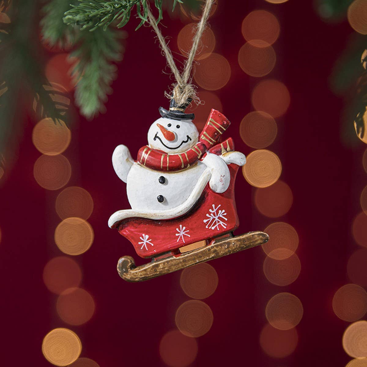 RESIN SLED SNOWMAN SANTA TREE HANGING DECORATION_CWMM9744