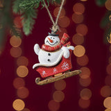 RESIN SLED SNOWMAN SANTA TREE HANGING DECORATION_CWMM9744