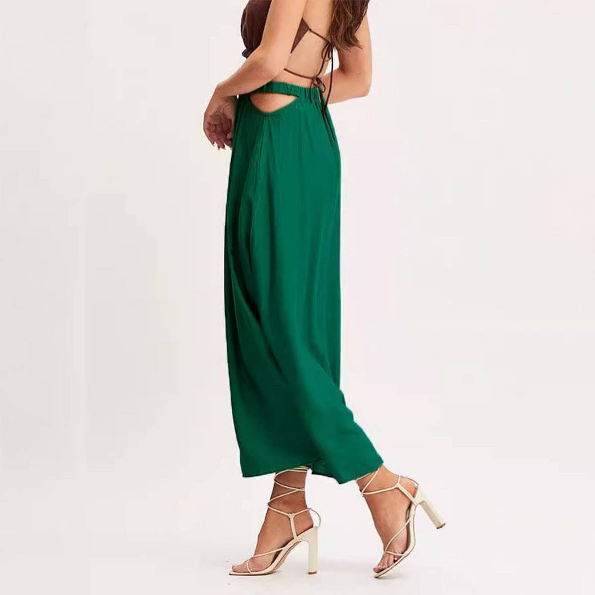 SOLID COLOR SKIRT HIGH WAIST ELASTIC LONG SKIRT_CWBSS0411