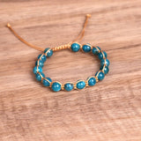 BLUE ROUND BEADS STONE BEADS BRAIDED BRACELETS_CWAJE3951