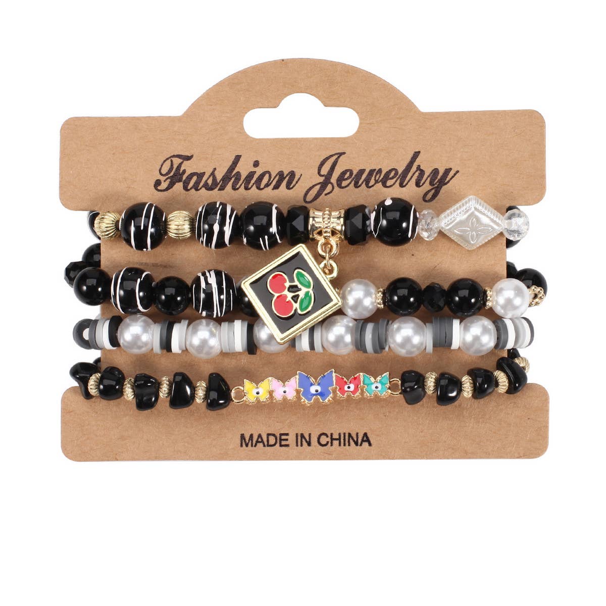 CHERRY BUTTERFLY CHARM LAYERED BRACELET_CWAJE2227