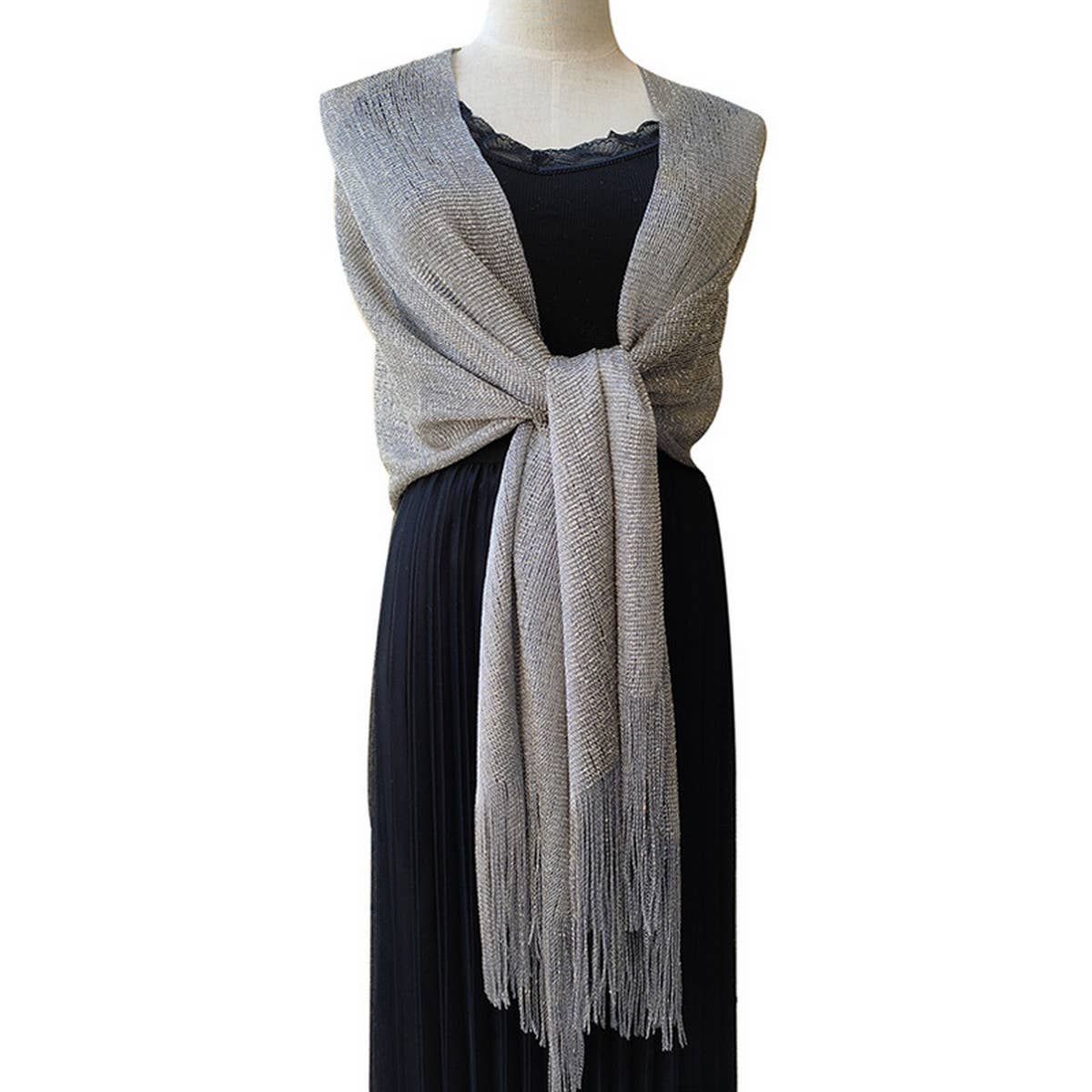 FASHIONABLE GOLD AND SILVER SILK SHAWL_CWASC1091