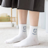 FRESH COLLEGE STYLE BEAR WHITE MID TUBE SOCKS_CWMS1405
