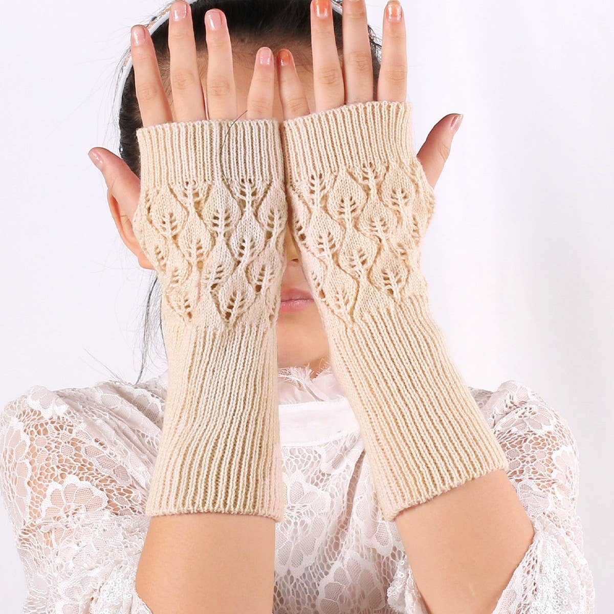 KNITTED HOLLOW OUT LONG OPEN TOE GLOVES_CWAG0037