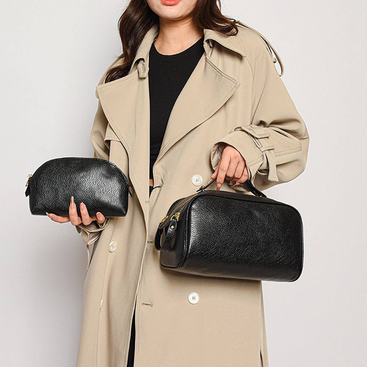 SIMPLE LEATHER MOTHER AND CHILD COSMETIC BAG_CWAB4436