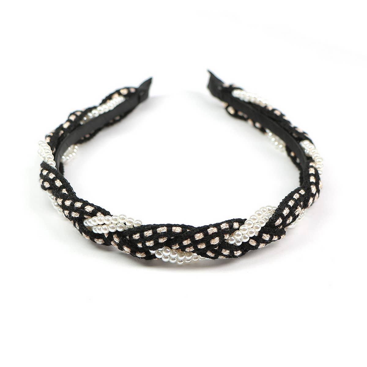 BRAIDED HAND BRAIDED PEARL HEADBAND_CWAHA0986