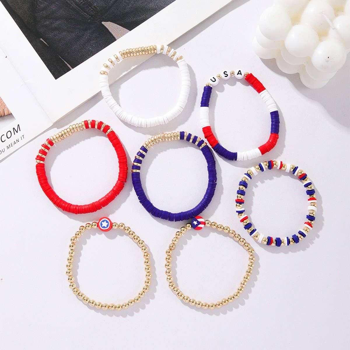 FASHION USA SHIELD CLAY BEADED BRACELET SET_CWMM3535