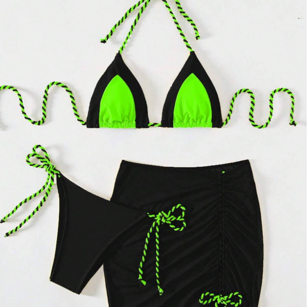 FLUORESCENT BIKINI SET SEXY COLOR BLOCK SWIMSUIT_CWMW0196