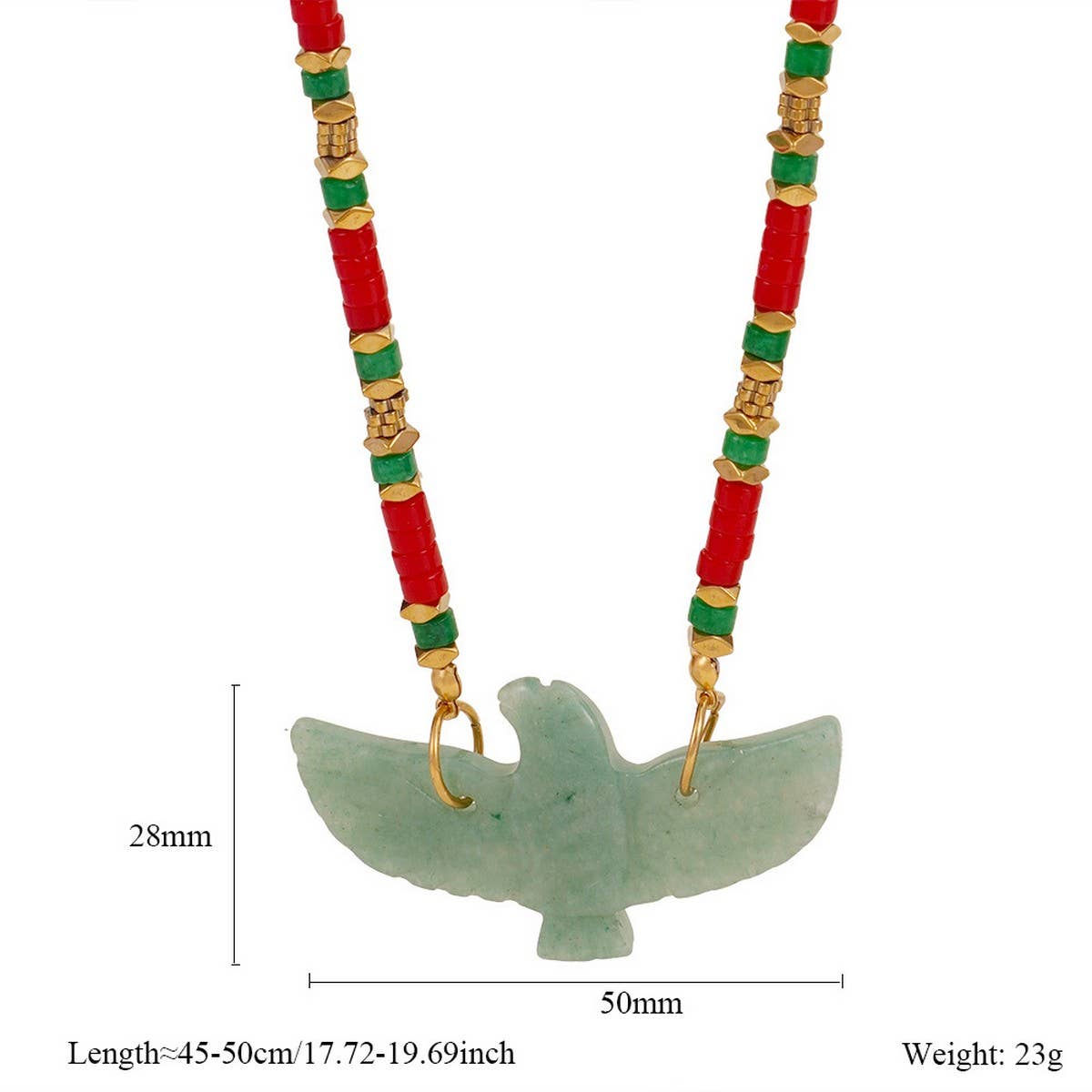 HANDMADE EAGLE NECKLACE WITH GEMSTONE BEADS_CWMM7532