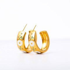 ENAMEL FLORAL ROSE C HOOP EARRINGS GOLD STAINLESS_CWAJE5035