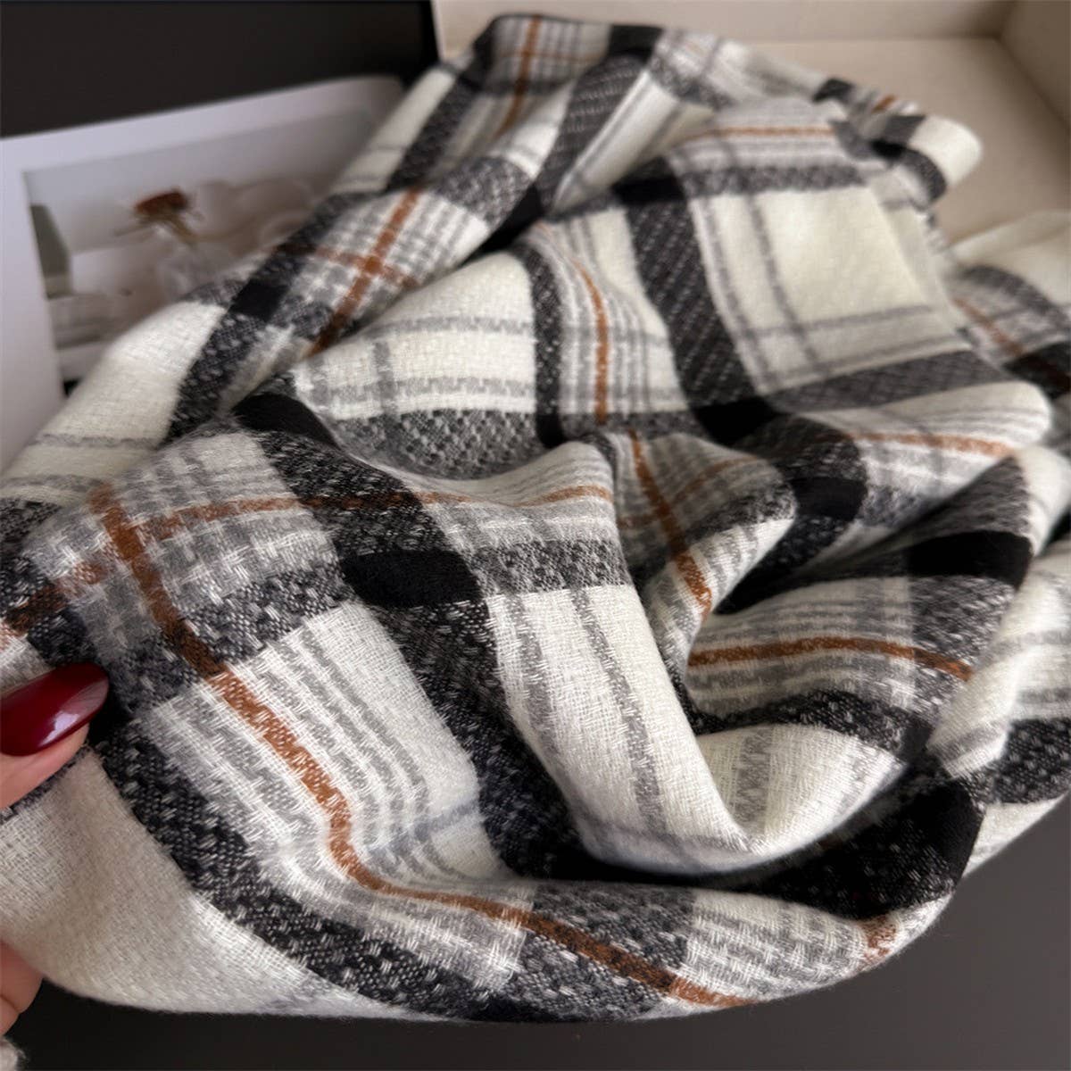 Vintage Plaid Winter Cashmere Feel Tassel Scarf_Cwasc03261