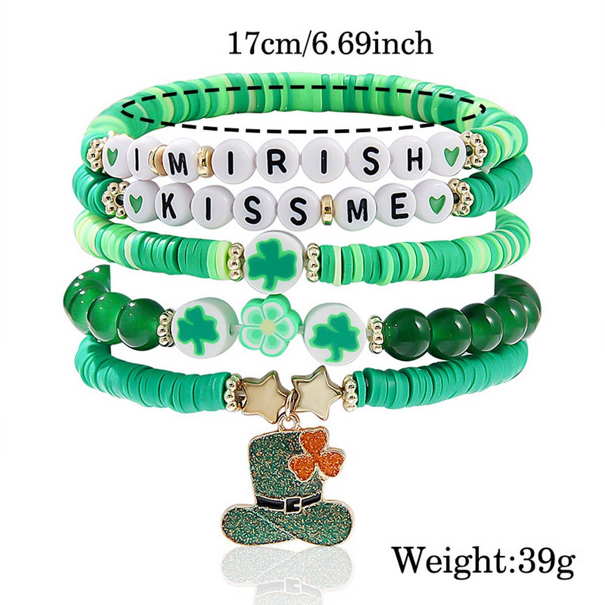ST PATRICKS DAY LUCKY CLOVER CHARM BRACELET SET_CWMM3507