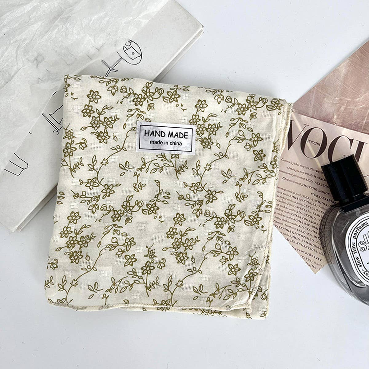 Floral Cotton Linen Square Scarf For Women_Cwasc1413