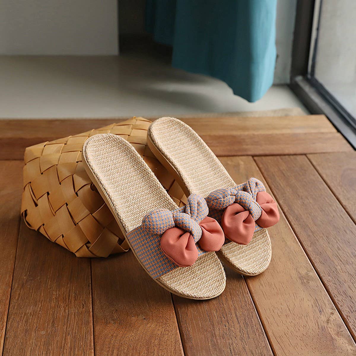KOREAN STYLE LINEN BOW SLIPPERS FOR SUMMER_CWSHF0179