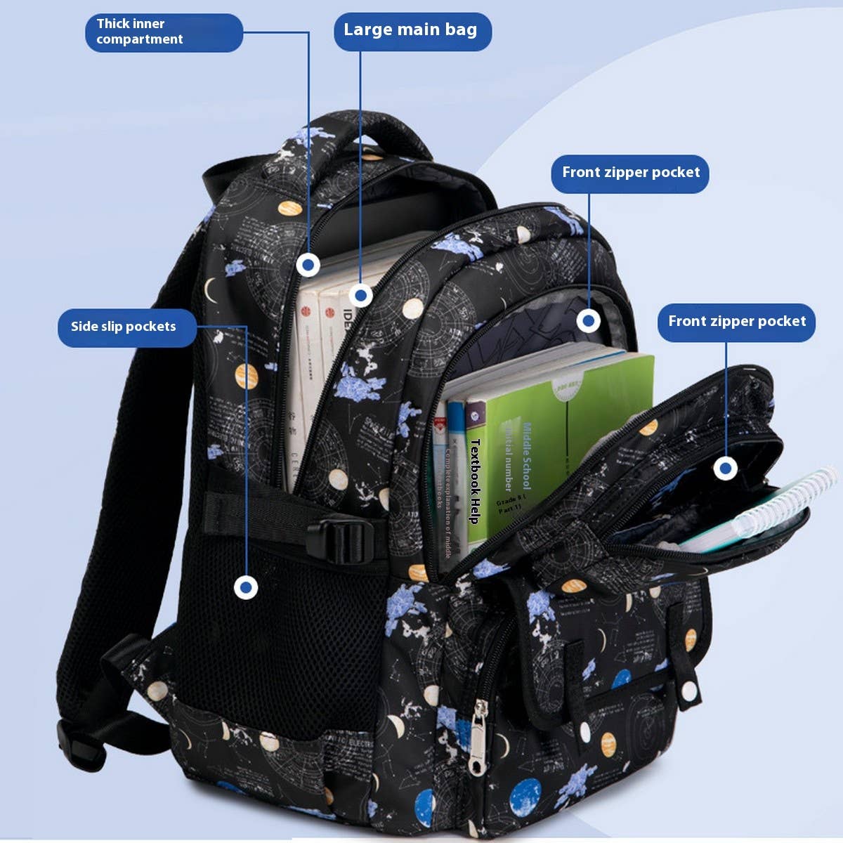 BACKPACKS FOR SCHOOL SPACE PRINT LIGHTWEIGHT BAG_CWAB5461