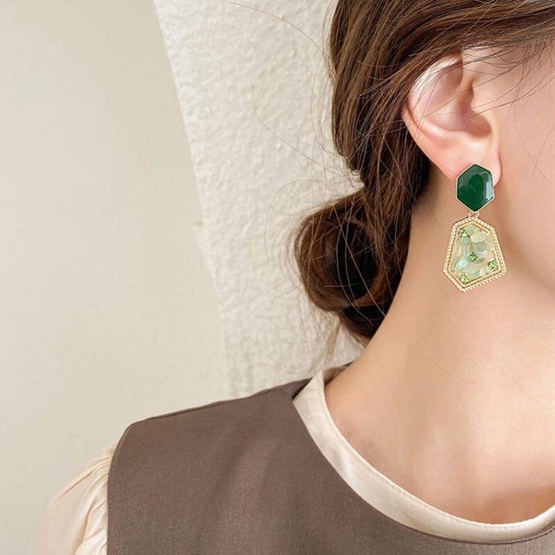 S925 Silver Needle Crushed Stone Stud Earrings