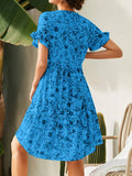 V-Neck Button-Up Print Short-Sleeved Dress