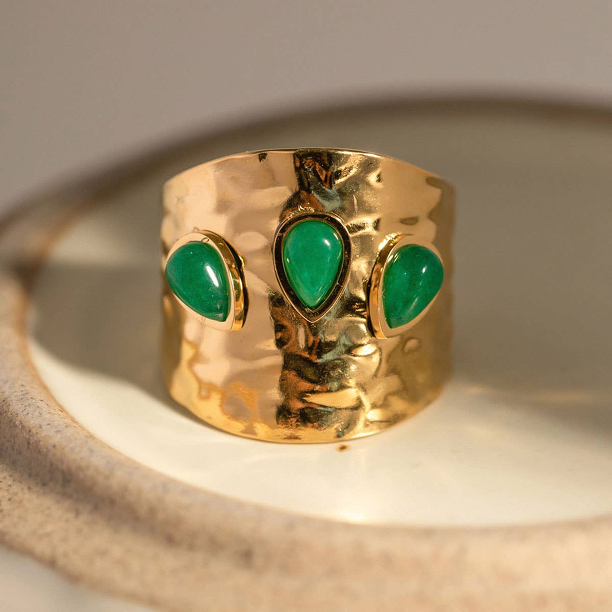 GREEN NATURAL STONE WIDE RINGS STAINLESS STEEL_CWAJE0629