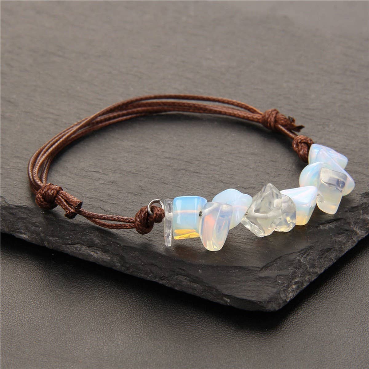 Cwaje3873_Bohemian Gravel Leather Cord Braided Bracelet