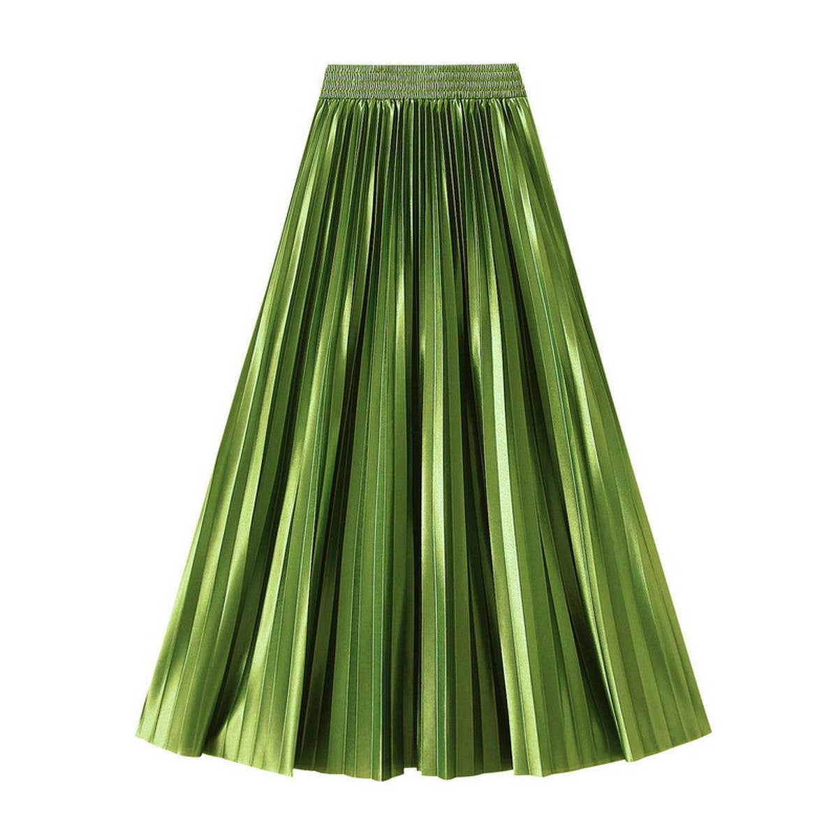 SLIMMING SHINY HIGH WAIST PLEATED MIDI SKIRT_CWBMS0329