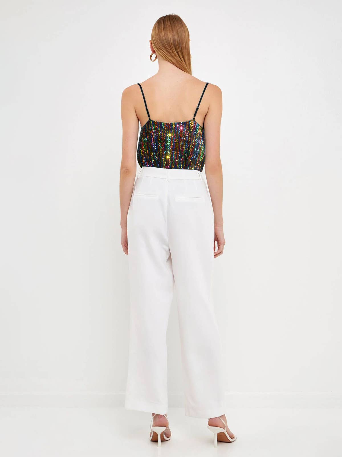 V-Neck Casual Sequined Bead Strappy Vest