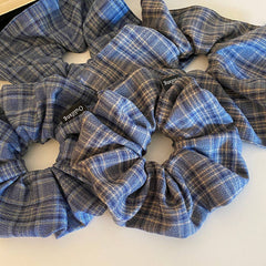 Blue Plaid Scrunchie Soft Gentle Fabric Tie_Cwaha08189