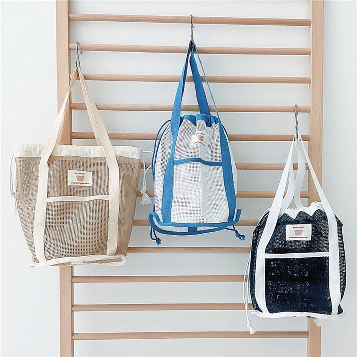 MESH DRAWSTRING BEACH BAG BREATHABLE STORAGE BAG_CWAB1925