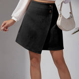 SUEDE IRREGULAR SKIRT HIGH WAIST ZIPPER SKIRT_CWBSS0382