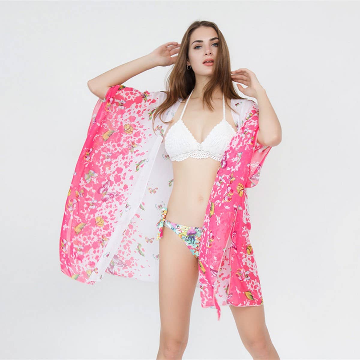 BUTTERFLY PRINT OPEN FRONT KIMONO CARDIGAN_CWASC0791