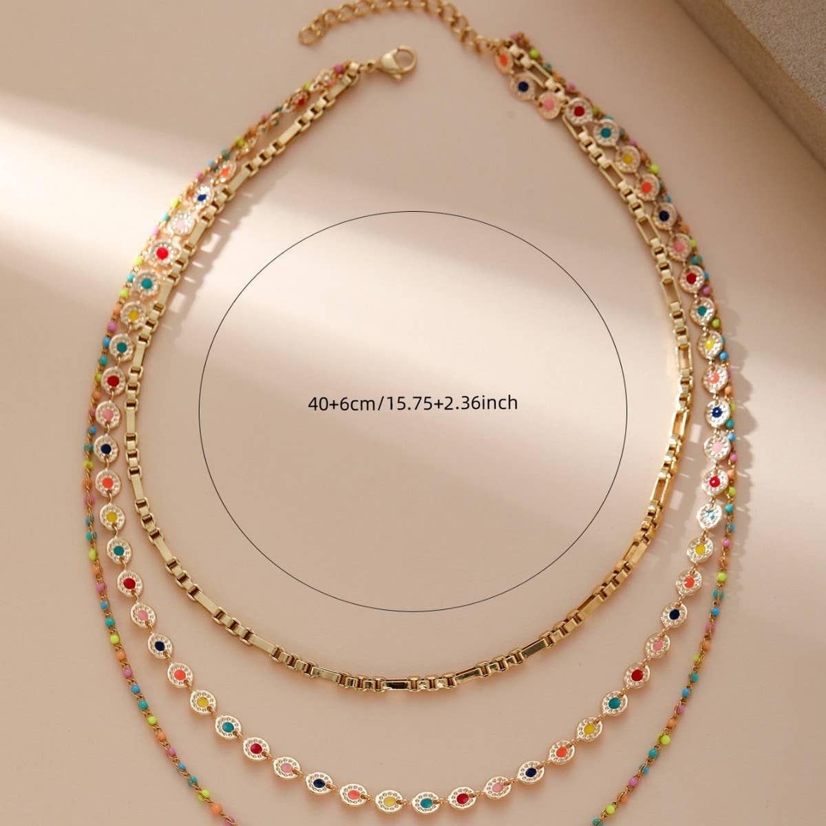 Titanium Steel Oil Drop Threelayer Stackingnecklace_Cwmm3584