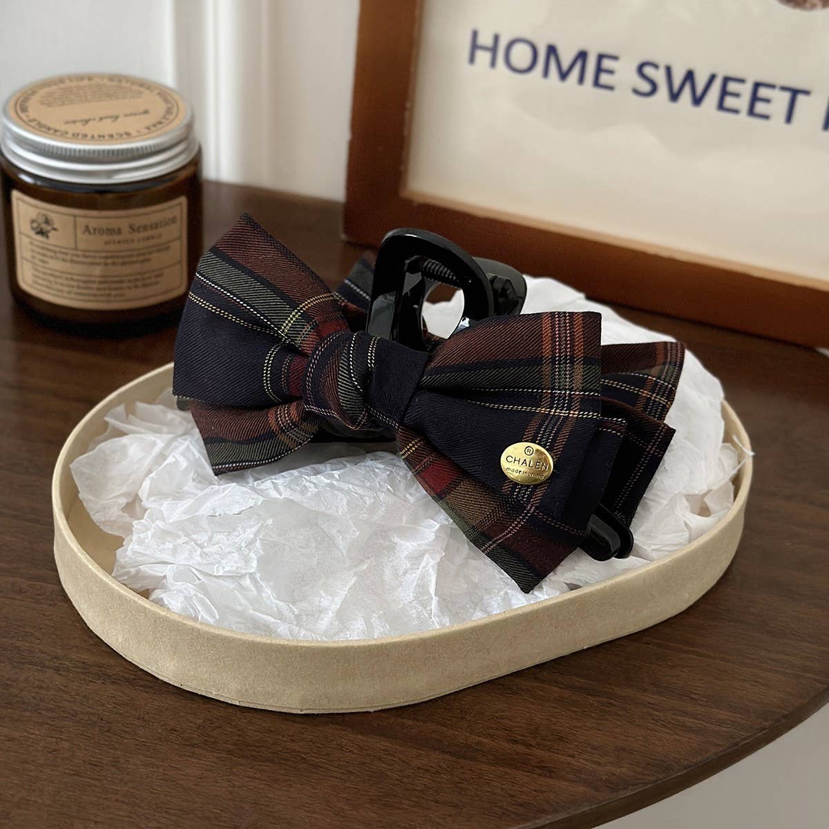 Plaid Bow Hair Claw Large Ponytail Clip_Cwaha08085