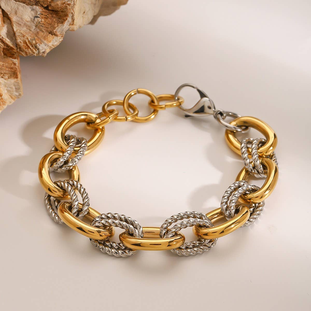 Two-Tone Stainless Steel Titanium Chain Bracelet