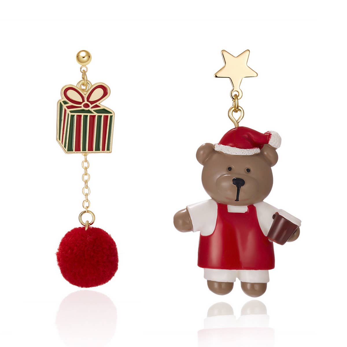CHRISTMAS STAR BEAR GIFT IRREGULAR EARRINGS_CWAJE2400