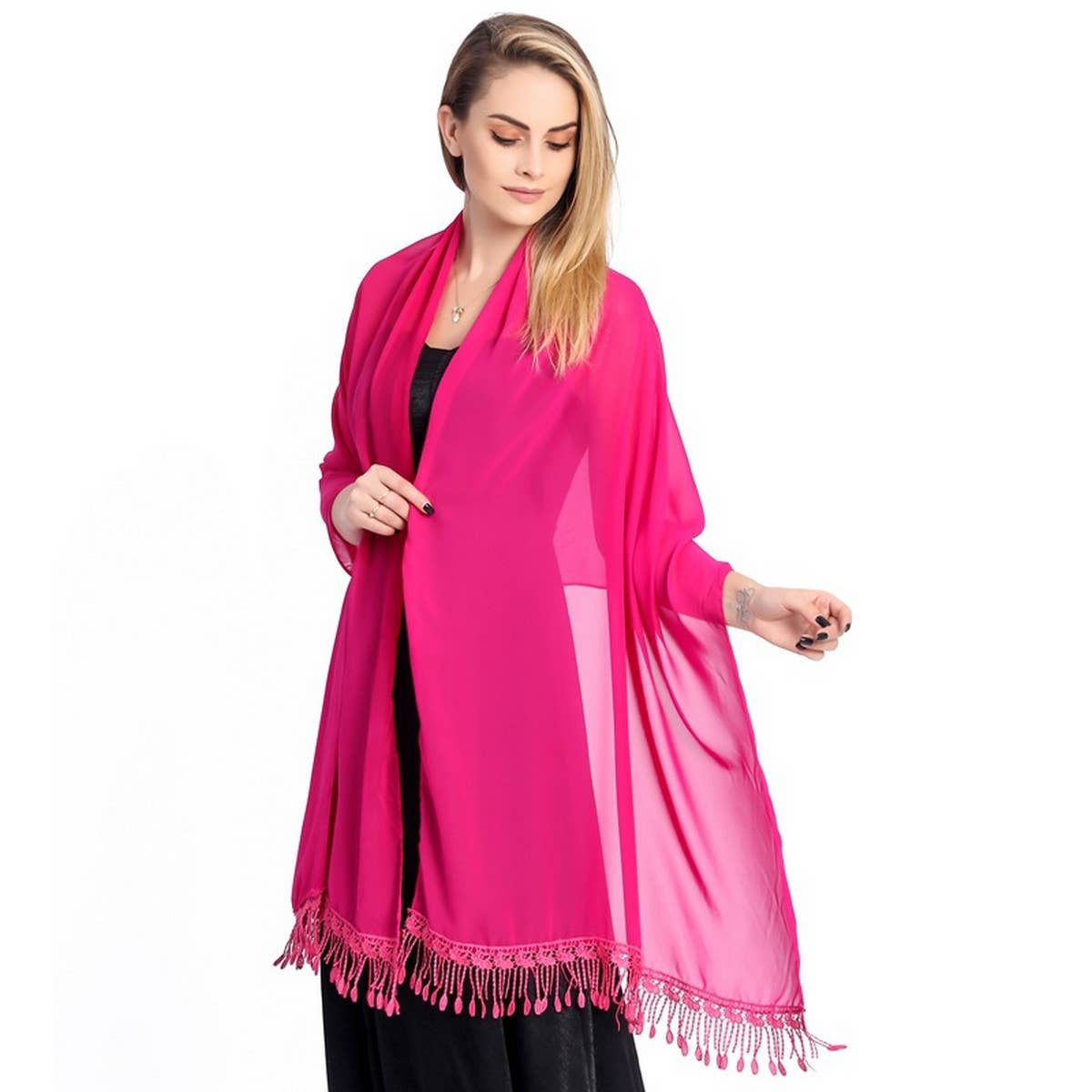 LACE CHIFFON SHAWL BRIDAL EVENING DRESS WRAP_CWASC1086