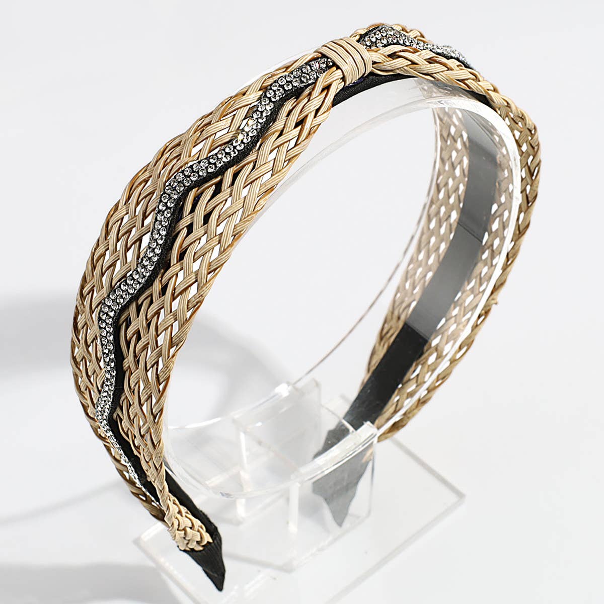 Wave Rhinestone Knotted Braided Headband
