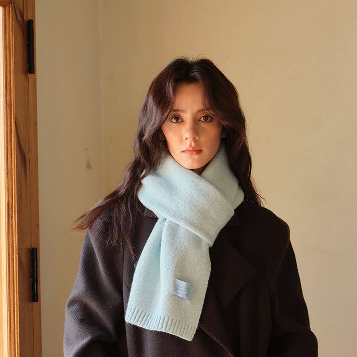 SOLID WOOL BLEND KNIT SCARF FOR WOMEN WARMTH_CWASC2284