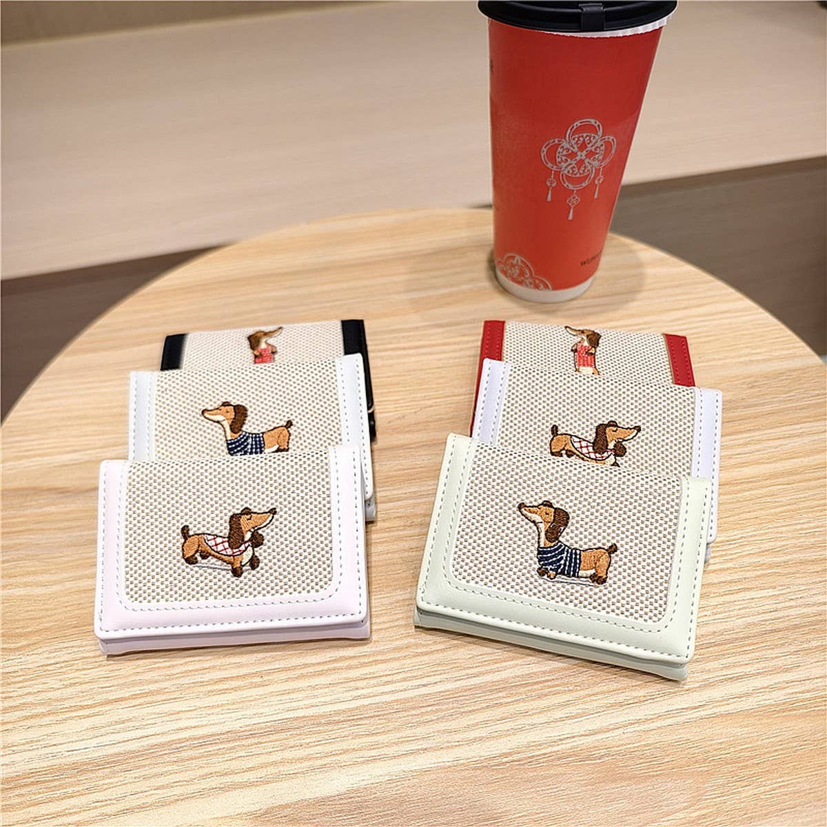 Cute Embroidered Dachshund Tricolor Trifold Wallet_Cwab06209