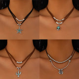 Vintage Irregular Alloy Turquoise Necklace Set_Cwmm3187