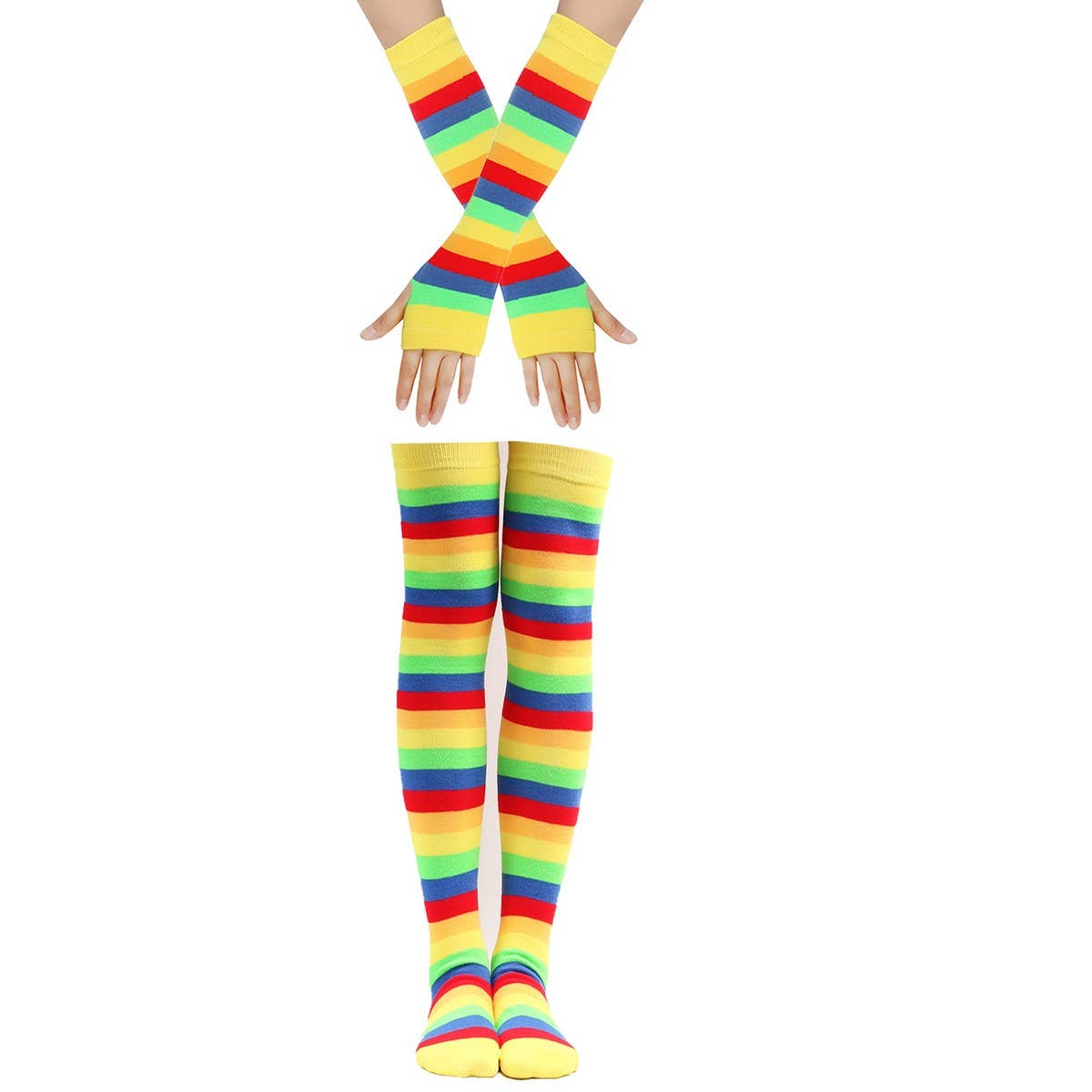 COLORFUL STRIPED KNEE SOCKS AND GLOVES SET_CWMS0309