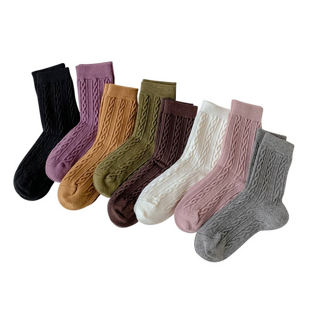 SOLID COLOR TWISTED WOOL MID CALF STACKED SOCKS_CWMS1130