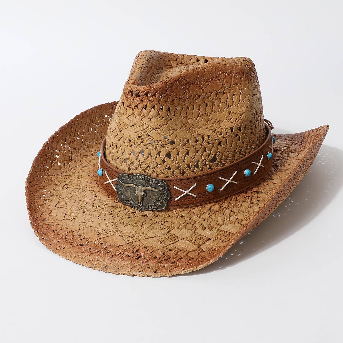 Vintage Hollow Out Straw Cowboy Beach Hat_Cwah3656