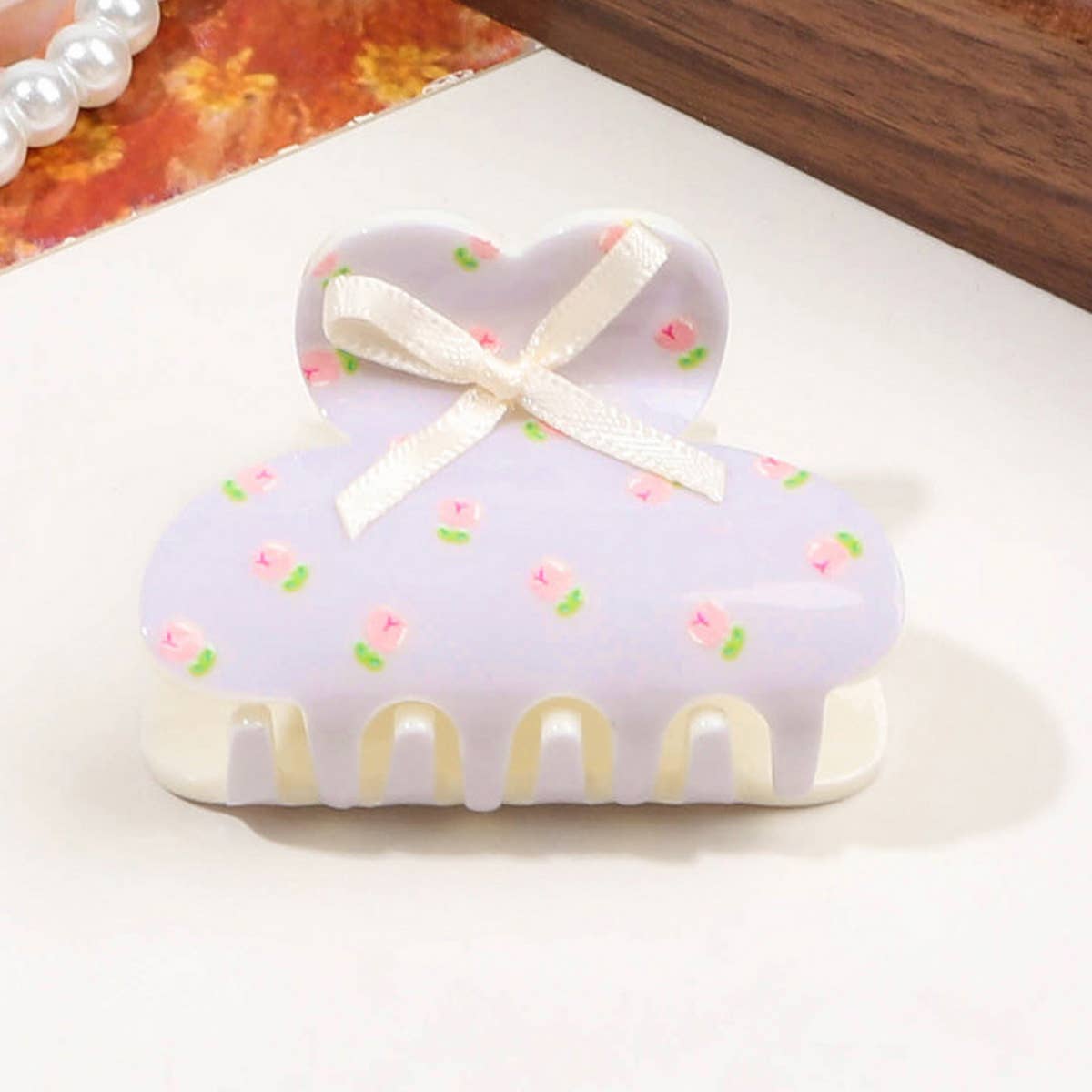 FLORAL BUTTERFLY HAIR CLAW CREAM PRINT CLIP_CWAHA2829