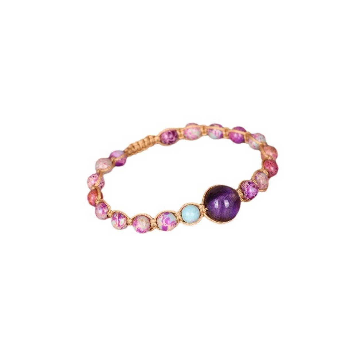 PURPLE TIGER STONE TURQUOISE BEAD BRAIDED BRACELET_CWAJE3952