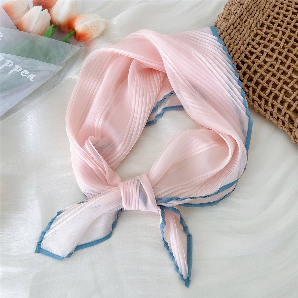 60CM PLEATED SHEER SQUARE SCARF FOR WOMEN_CWASC0849