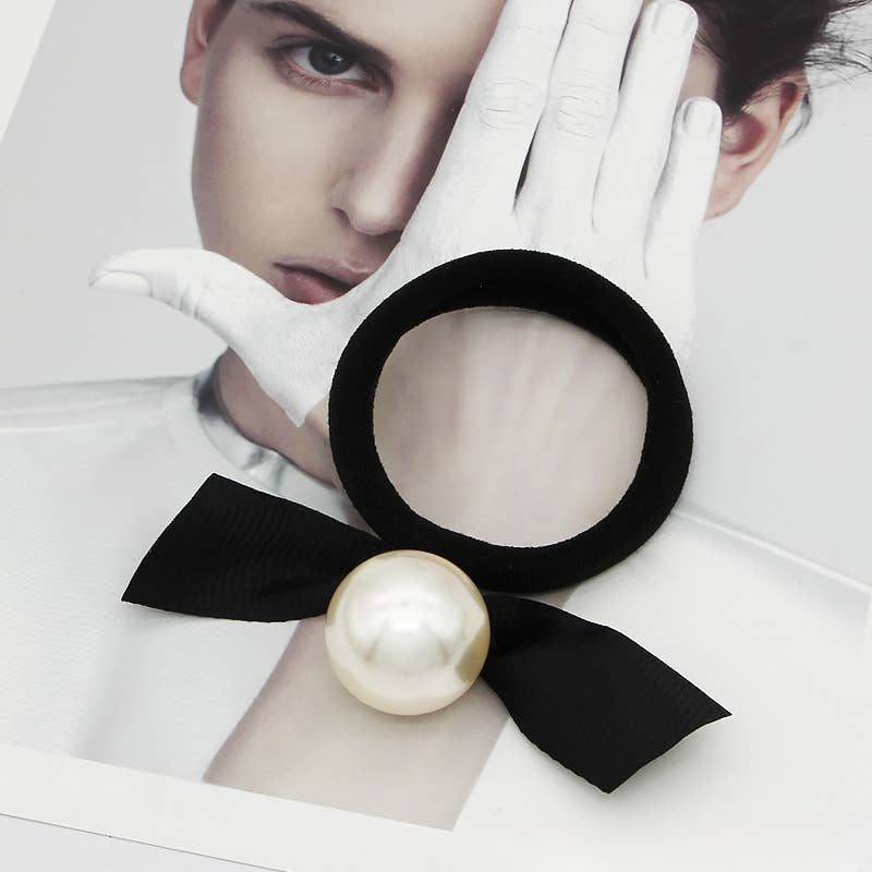 Pearl Lace Houndstooth Bow Hair Tie_Cwaha08049