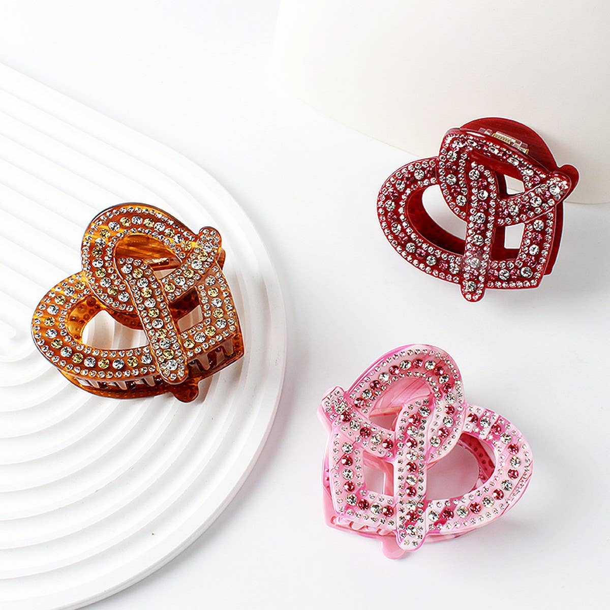 3MM ACETATE RHINESTONE HEART SHAPED HAIRPIN_CWAHA4262
