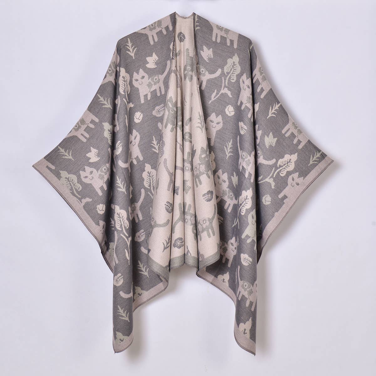 DOUBLE SIDED JACQUARD CARDIGAN SHAWL_CWASC0952